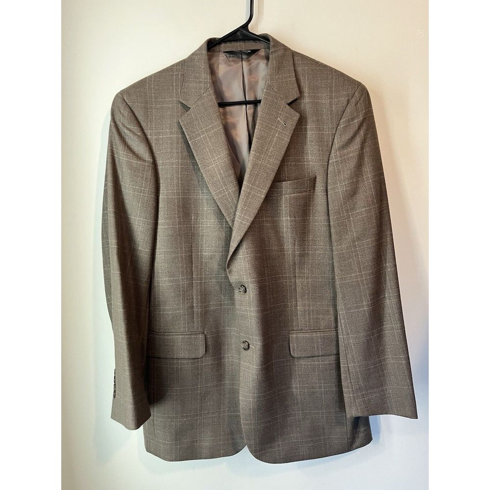 Jos A Bank Gray Silk Wool Blend Blazer‎ 2 Button Windowpane Check Size 42L